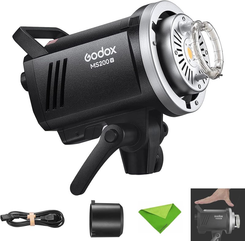 Eachshot Godox MS200V 200W Strobe Flash GN53 5600K 0.1-1.8S Recycle Time 2.4G with LED Modeling Lamp LED Light Strobe Flash Monolight for Studio, Portrait, Commerce Photography, etc (MS200 Upgraded Version) - Image 1